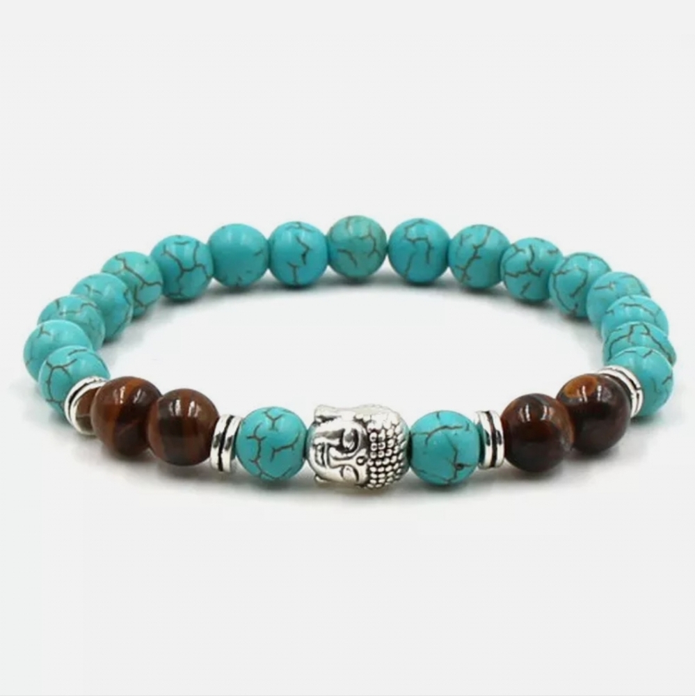 8mm turquoise tiger eye Gemstone Buddha mala bracelet Wristband Chakra C762